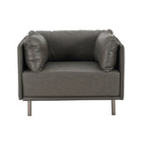 39" Vintage Grey Faux Leather Lounge Chair with Polyester and PU Leather Upholstery, Solid Wood N767P208310D