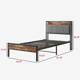 Twin Size Bed Frame, Storage Headboard with Charging Station, Solid and Stable, Noise Free, No Box W840120026