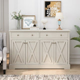Vintage White Sideboard with Two Drawers and Four Doors for Living Room, Bedroom, and Kitchen, Room W757P234599