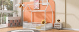 Twin Size Metal House Bed with Fence and Door, White MF315932AAK