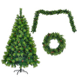 ZNTS 6FT Grass Green Christmas Tree, Large Branches Pine Tree, Pre-Lit Set with Tree & Garland & Wreath, 97534144