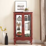 2 Doors Curio Cabinet with Tempered Glass Doors, Curio Cabinets with Mirrored Back Panel and W2275P177196