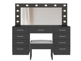 9-Drawer Table Set with 12 Tri-Color LED Lights and Power Strip Glass-Topped Particleboard 13045522