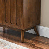 Mid Century Modern Fluted Sideboard with Adjustable Shelves & Solid Wood Legs, Buffet W1801P195608