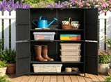 Outdoor PE Rattan Storage Cabinet with Adjustable Shelves, Anti-Tip Garden Tool Storage Shed for 42458503