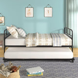 Metal Daybed Platform Bed Frame with Trundle Built-in Casters, Twin MF189577AAB