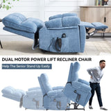 Blue Heat Massage Dual Motor Infinite Position Up to 350 LBS Large Electric Power Lift Recliners W1803P264051