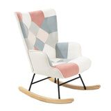 ZNTS Rocking Chair with ottoman, Mid Century Fabric Rocker Chair with Wood Legs and Patchwork Linen for W561P175989