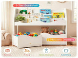 3-Tier Kids Bookshelf Toy Storage Organizer with 2 Rolling Drawers, Rounded Corner Anti-Tipping 99701522