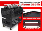 3-Tier DIY Detachable Utility Cart Storage Tool Cart With Steel Pegboard, Foldable Rolling Tool Cart W2801P283428