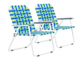 2pcs Steel Tube PP Webbing Bearing 120kg Folding Beach Chair Blue Strip 79845666