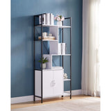 Six Shelf Modern Bookcase with Two Door Storage Cabinet with Two Shelves - White and Black Metal B107131415