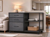 Wood Filing Cabinet with Casters, Black Fluted, Iron Clad Wood, Melamine Faced, 3 Tall Drawers with 47040911