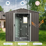 8ft x 4ft Outdoor Metal Storage Shed With window and metal foundation,Gray W54071037