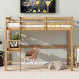 ZNTS Twin High Loft Bed, Rubber Wood Loft Bed with Safety Guardrail, built-in desk, ladder,White Oak 64025790