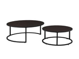 Modern Faux Leather Nesting Round Coffee Table with Black Metal Base,Accent Tea Table for Living W2186P340496