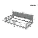 Wood Twin XL Size Floor Bed with Storage Cabinets and USB Ports, Gray N709P205811E