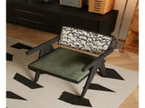 Mid-Century Modern Solid Wood Armchair with Upholstered Pattern Back and Padded Seat, Vintage Accent B2792P603474