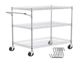 3-Level Kitchen Cart, Wire Rollable Cart with a Load Capacity of 661LBS, Steel-Made Mobile Service 18487730