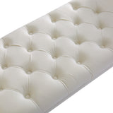 Armrest Button-Tufted Ottoman Bench, Upholstered Footrest Stool Rectangular Beige Velvet fabric W2082P176602