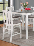 White Solid wood 5pc Counter Height Dining Set Table 4x Gray Linen Like Fabric Cushions Seats B011P230002