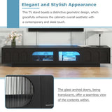 ON-TREND TV Stand with Fluted tempered Glass Doors for TVs Up to 95'', Functional Media Console with WF531672AAB