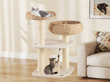 41 Inch Hand-Woven Water Hyacinth Cat Tree, 3 Sisal Scratching Posts Multi-Level Activity Center for 95559843