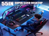 55" Gaming Desk with Smart APP & Remote RGB Lights, Carbon Fiber Surface Computer Table with Full 06095805