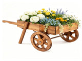 3-Tier Wooden Plant Display Stand, Carbonized Fir Wood Flower Cart with Chalkboard & Rolling Wheels, 19066002
