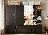 Wardrobe with 5 Doors 2 Drawers 2 Open Shelves Particleboard Unit with 1 Mirrored Door and 4 Hooks 31107495