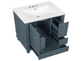 24" Bathroom Vanity with Sink Drawers, Gray Blue Freestanding Vanity Cabinet with Ceramic Top 93166940