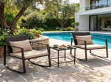 3-Piece Outdoor Wicker Rocking Chair Set, Patio Conversation Furniture with Tempered Glass Side 98968869