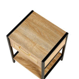 15.74" Rattan End table with drawer, Modern nightstand, metal legs,side table for living room, W1265121744