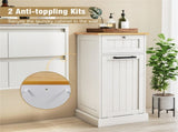 Tilt Out Laundry Hamper Cabinet Bamboo MDF 10Gal with Drawer Anti-Toppling Device WhiteNatural 72242550