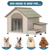 ZNTS Outdoor fir wood dog house with an open roof ideal for small to medium dogs. With storage box, W142784557