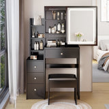 ZNTS Small Space Left Bedside Cabinet Vanity Table + Cushioned Stool, Extra Large Touch Control Sliding 05964841