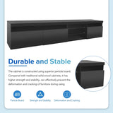 ON-TREND Unique Design TV Stand with 2 Glass Shelves, Ample Storage Space Media Console for TVs Up WF314584AAB