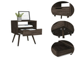 Nightstand 25"H, Superior Top, Four Legs, One Open Shelf, One Drawer, Dark Walnut B097132995