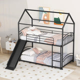 Twin Over Twin Metal Bunk Bed With Slide,Kids House Bed Black MF313919AAB