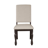 ZNTS Fabric Upholstery Side Chairs 2pc Set Grayish Brown Finish Wood Frame Nailhead Trim Turned Legs B01149969