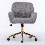 ZNTS A&A Furniture Office Chair,Artificial rabbit hair Home Office Chair with Golden Metal W1143P154103