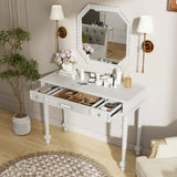 Retro Makeup Desk with Large Mirror, 3-Drawer Dressing for Jewelry Storage, Elegant Console N844P292482A