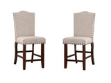 Classic Cream Upholstered Cushion Chairs Set of 2pc Counter Height Dining Chair Nailheads Solid wood B011P148642
