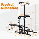 Power Tower Dip Station with Bench Pull Up Bar Stand Adjustable Height Heavy Duty Multi-Function 24611477