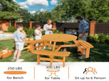 6-Person Outdoor Circular Wooden Picnic Table with 3 Built-In Benches, Outside Table and Bench Set 87268560