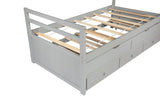 Twin Size Bed Headboard, Footboard, Trundle and Three Storage Drawers, Twin Size Pine Wood Bed W504P197161