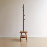 (Walnut Color) Natural Solid Wood Shoe Stool With Cloth Hanger, Mid-Century Modern Storage Bench W1283P298169