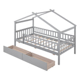 Twin Size Wooden House Bed with Two Drawers, Gray WF302181AAE