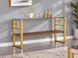 44 Inch Console Table with Storage Shelf, Modern Tempered Glass Entryway Table with Gold Metal Frame W2920P495917