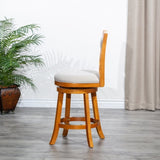 30" Bar Height X-Back Swivel Stool, Natural Finish, Beige Fabric Seat B04660717